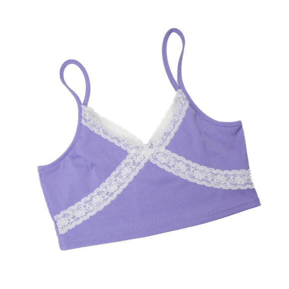 Cider Tops - Cider Pastel Purple Lace Cropped Cami Medium